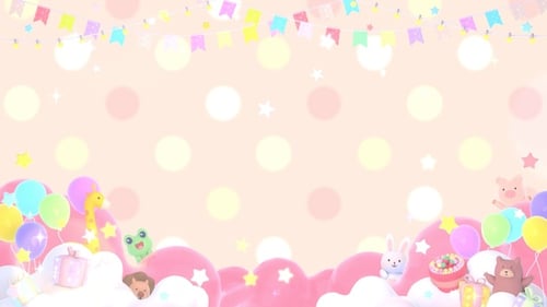 Whimsical Animated Background with Cute Animals and Celebration Decor