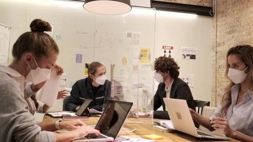 Business working with a new normal, covid-19 protection office workplace.