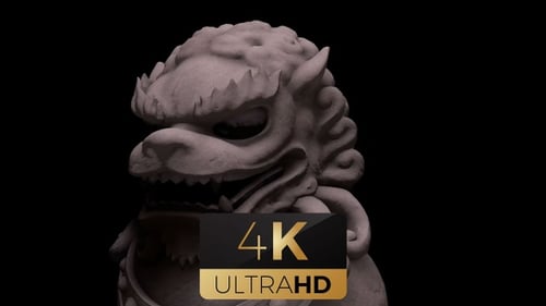 Rotating Chinese Guardian Lion with Dramatic Lighting