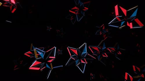 Fondo abstracto VJ Loop, vuelo, rotación de estrellas centelleantes de neón