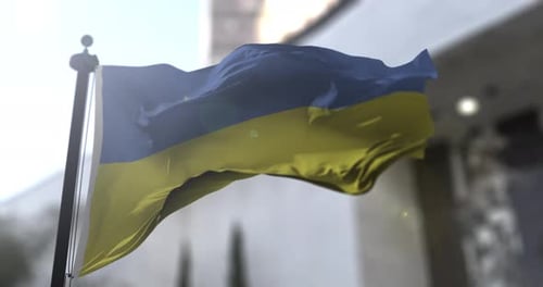 Dynamic Ukrainian Flag Waving in Realistic Outdoor Scene