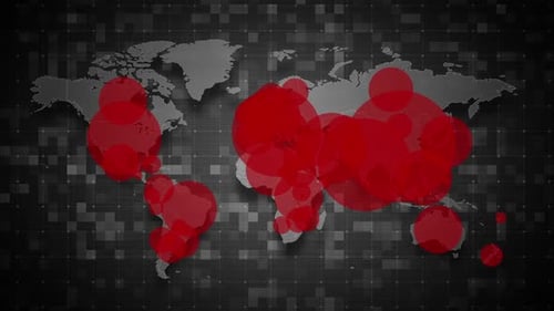 Global Data Map with Expanding Red Indicator Circles