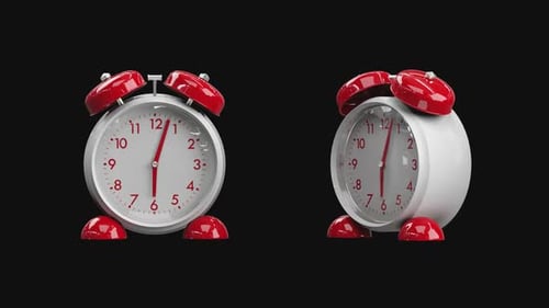 3D rendering alarm clock on on a transparent background with an alpha channel. Time to wake up.