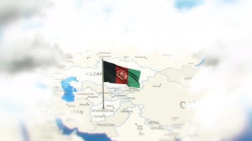 Waving Afghanistan Flag on Central Asia Map Animation