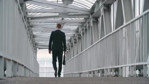 Businessman Walking With Briefcase on City Bridge