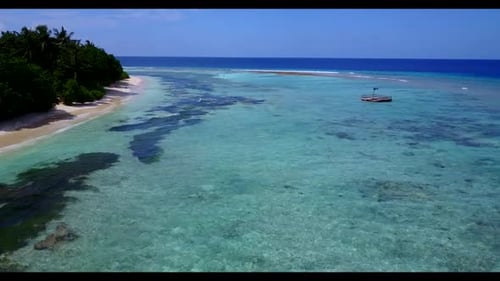 Aerial top view landscape of paradise coastline beach voyage by blue sea with white sandy background