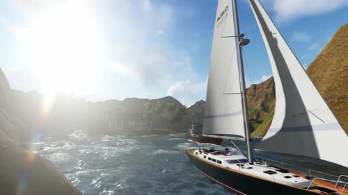 Scenic Tropical Island Ocean Travel Animation with Boats