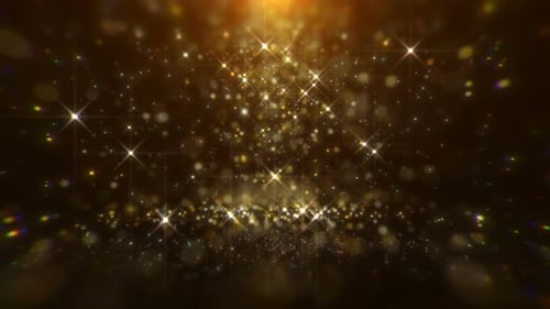 Golden Glittering Particles and Glowing Star Lights Background