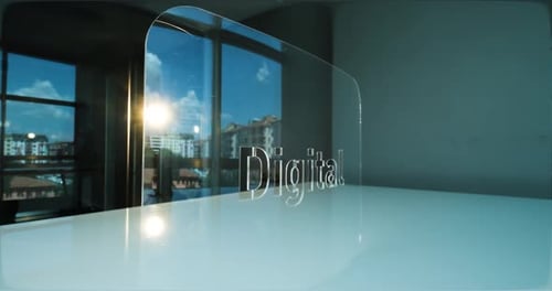 Glass Digital Letters and Office in Background