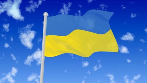 Animated Ukrainian Flag Waving in Blue Sky