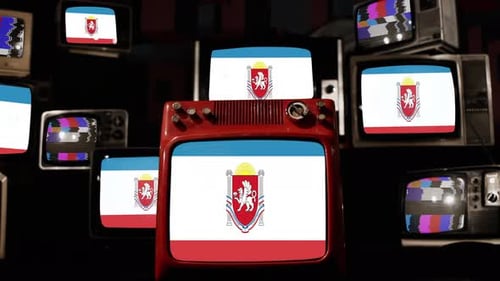 Bandeira da Crimeia em TVs retrô.