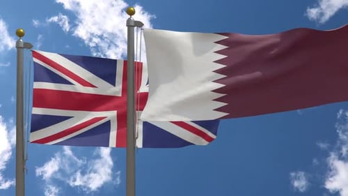Realistic Waving Flags of United Kingdom and Qatar