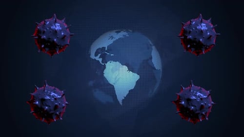 Rotating Earth and Spreading Virus Particles Global Pandemic Concept