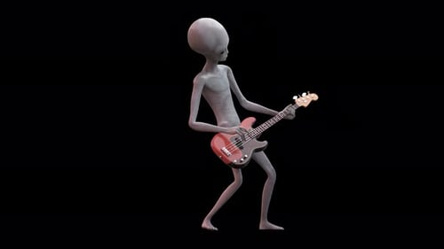 3D Rendered Alien Playing Red Bass Guitar Animation