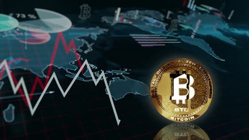 Bitcoin BTC cryptocurrency golden rotating coin loop on chart