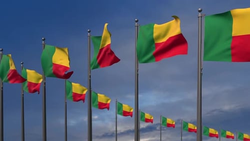 Benin National Flag Waving on Poles Loop Background