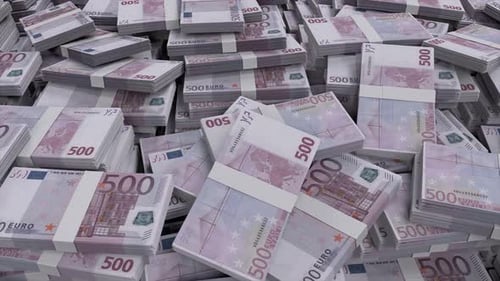Falling Stacks of 500 Euro Banknotes Animation