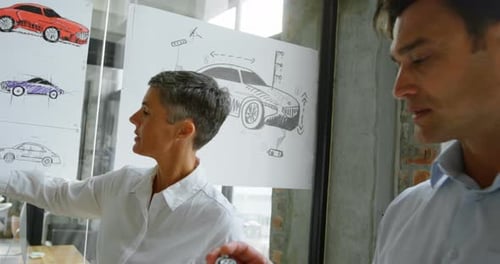 Automotive Designers Discussing Car Concepts in Modern Office