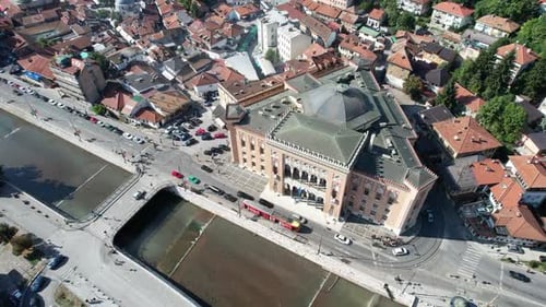 Cityscape Aerial View of Historic Building and River