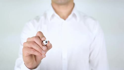 Man Writes Conclusion on Clear Surface