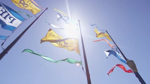 Low angle of flags waving