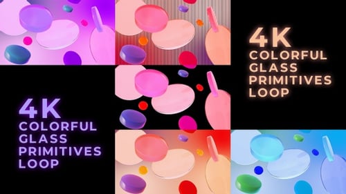 Animated Loop of Falling Colorful Glass Geometric Shapes