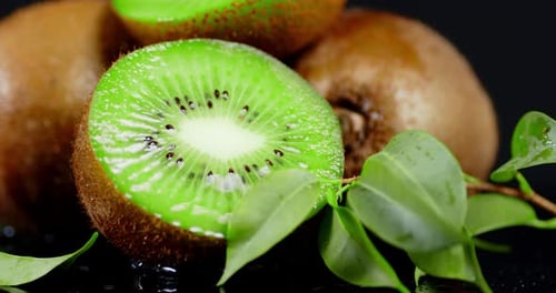 Fresh Kiwi Falling Water Drops.