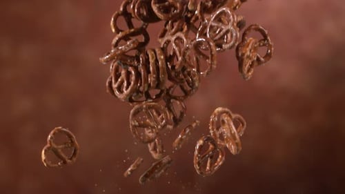 Pretzels flying in slow motion, shot on Phantom Flex 4K