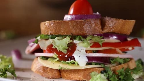 Macro Shot of a Large Fresh Sandwich
