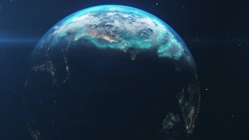 Rotating Earth with Glowing City Lights from Space