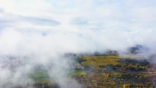 Rural Aerial View of Foggy Autumn Landscape