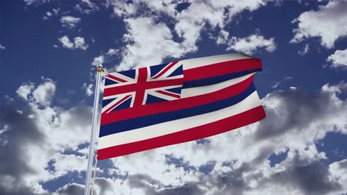 Realistic Hawaii Flag Waving Against Blue Sky