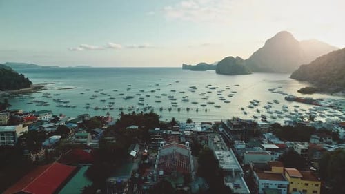 Sunrise at Port Town with Mountain Silhouette