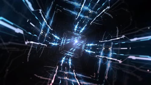 Futuristic Digital Tunnel Loop with Glowing Light Rays