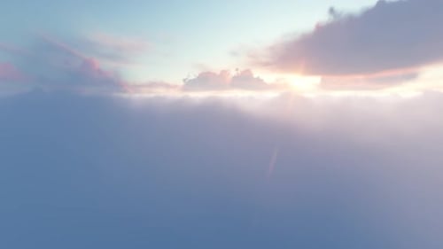 Dreamy Flight Through Clouds with Glowing Light Reveal