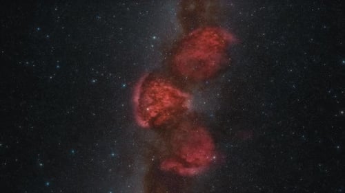 Floating Red Nebulae and Stars in Abstract Deep Space Animation