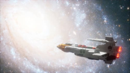 3D Illustration of a Spaceship in Orbit Around Planet Earth