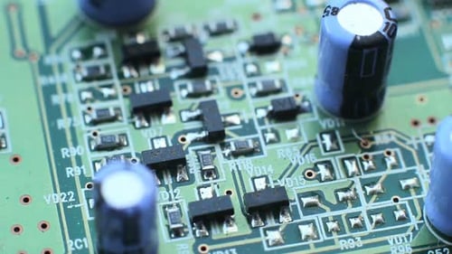 Macro View of Green Circuit Board with Components