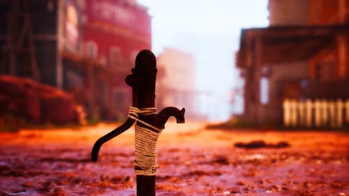 Old Rusted Water Pump in Wild West Town