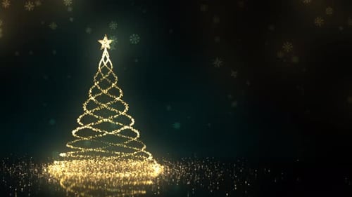 Sparkling Christmas Tree Reveal with Golden Particles and Snowflakes
