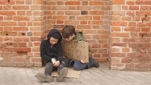 Street Boys Count the Money Think Whether There Is Enough for Shelter or Food