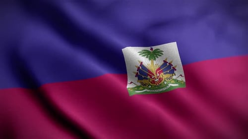 Waving Haiti National Flag with Coat of Arms Seamless Loop