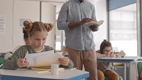 School Children Having Exam in Class