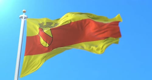 Realistic Waving Yellow and Red Flag with City Emblem