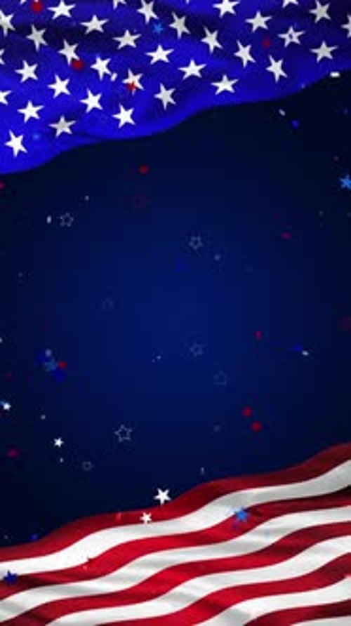 Waving American Flag and Confetti Background for Vertical Stories
