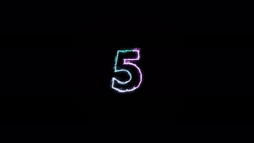 Fünf-Sekunden-Countdown mit modernen, funkelnden Elektroschockzahlen