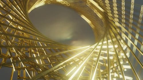 Dynamic Golden Abstract Geometric Tunnel Animation