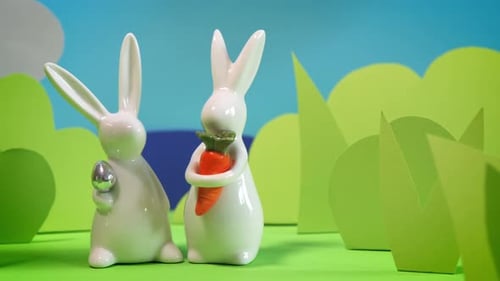 Schöner grüner Frühlingshintergrund mit Osterhasen
