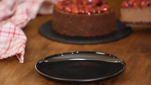 Chocolate Cheesecake Slice Served on Plate