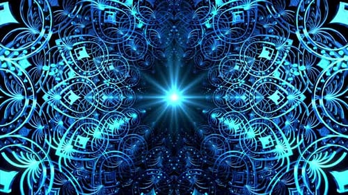Blue Intricate Ornate Glowing Mandala Pattern Loop